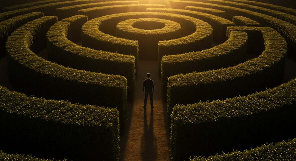 man-starting-in-maze-where-to-go